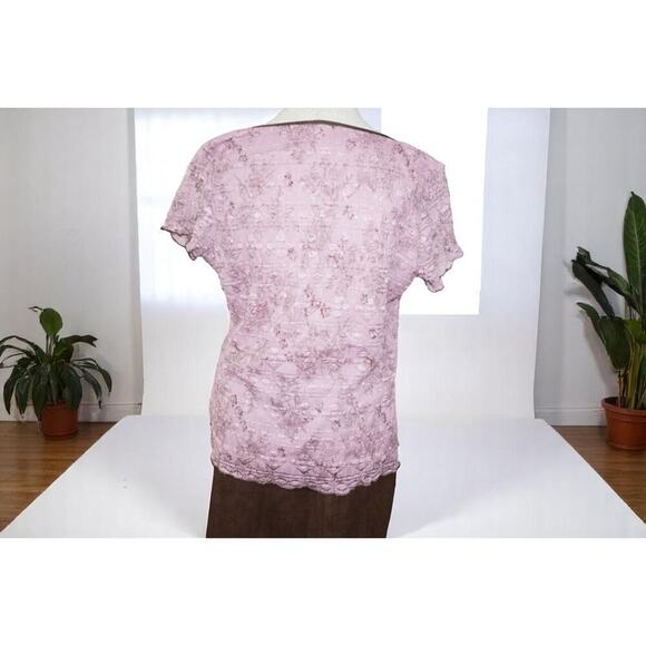 Dressbarn Pink Lace Peasant Top & Brown Midi Skirt Set XL Romantic Y2K Boho - Picture 9 of 14